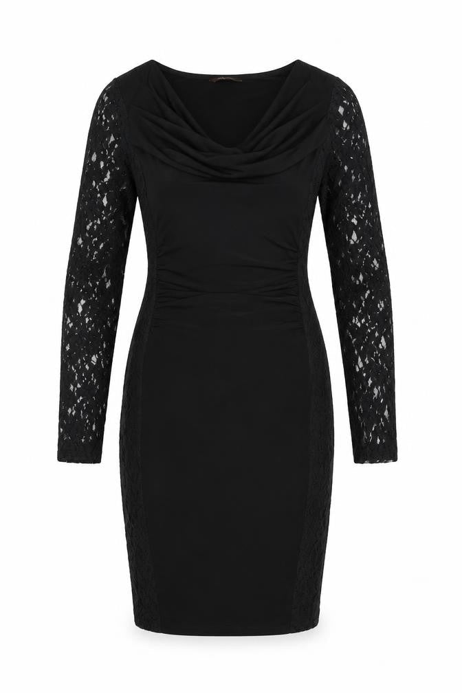 Savoir Womens Black Polyester Bodycon Size 10 Cowl Neck Pullover - Lace Sleeves