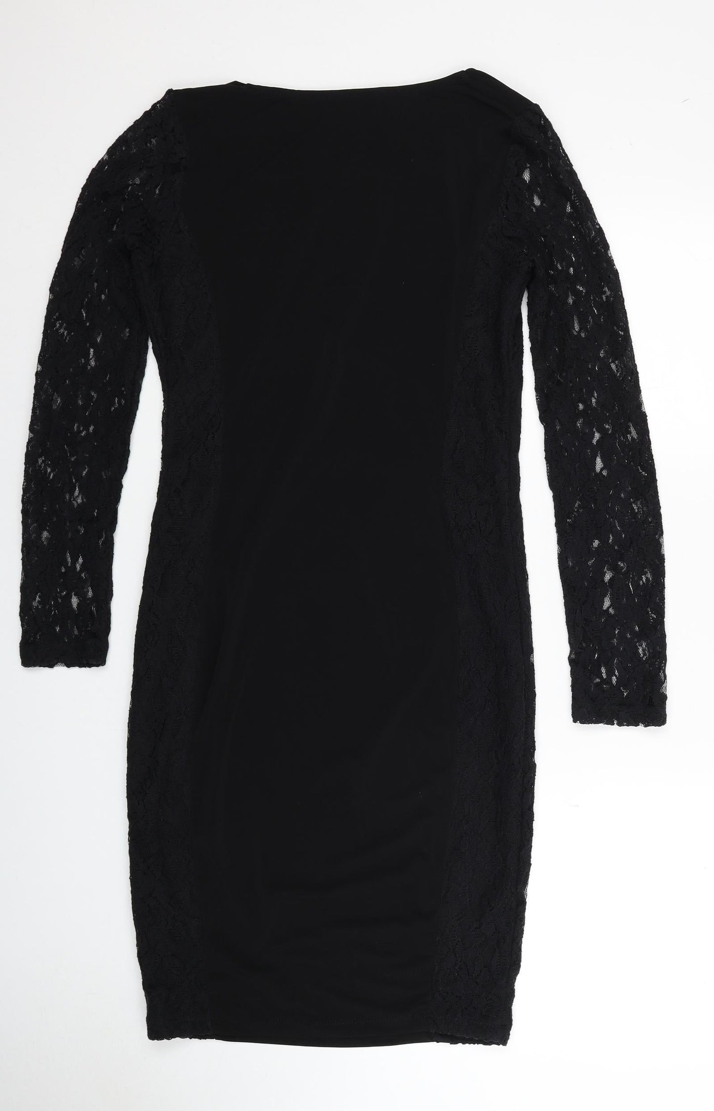 Savoir Womens Black Polyester Bodycon Size 10 Cowl Neck Pullover - Lace Sleeves
