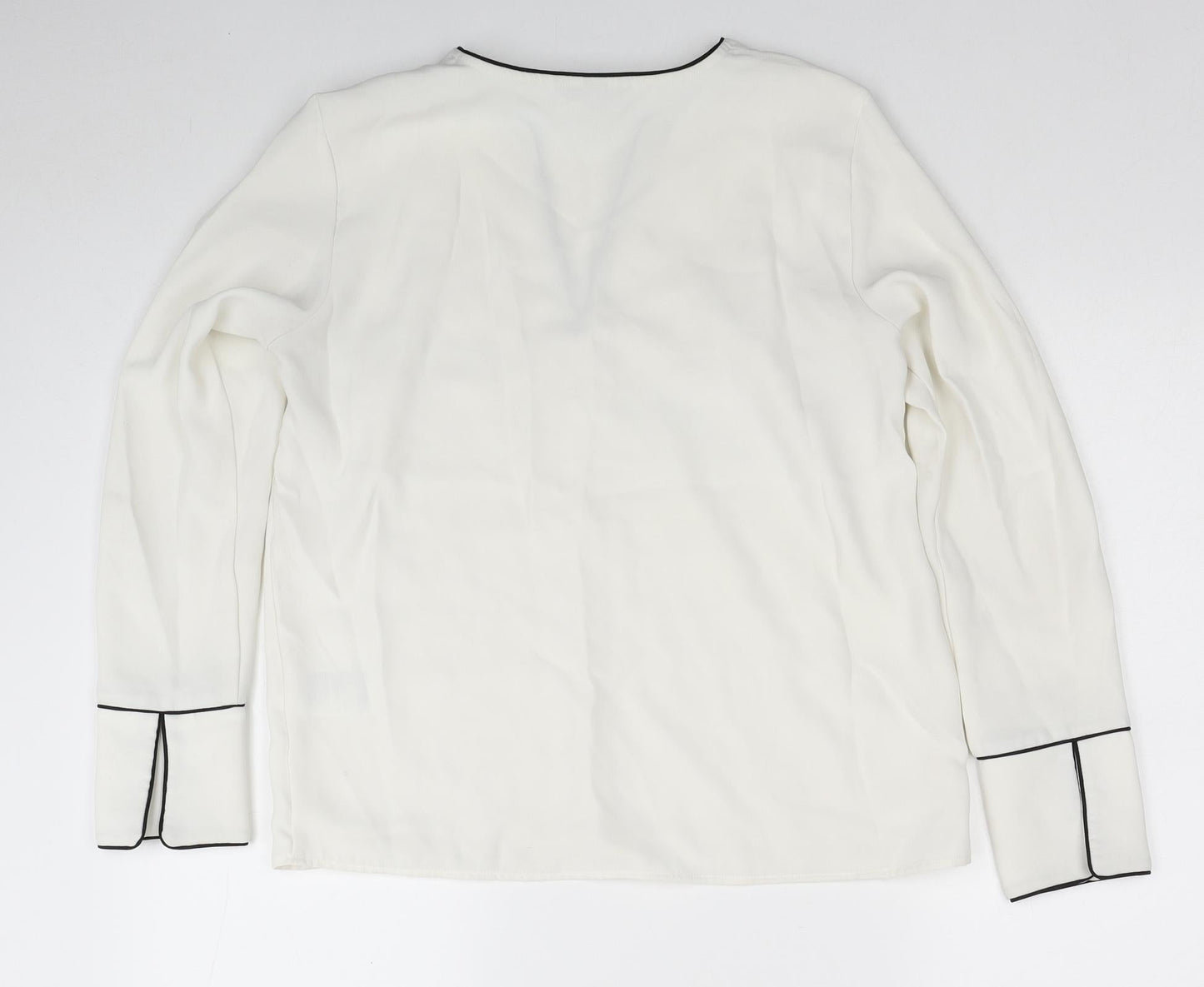H&M Womens White Polyester Basic Blouse Size 10 V-Neck