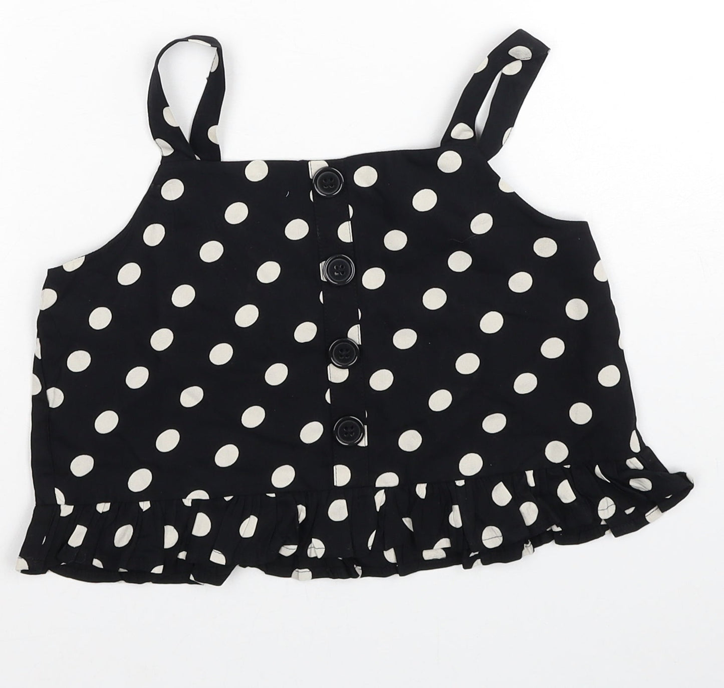 George Girls Black Polka Dot Viscose Basic Blouse Size 9-10 Years Sweetheart Pullover