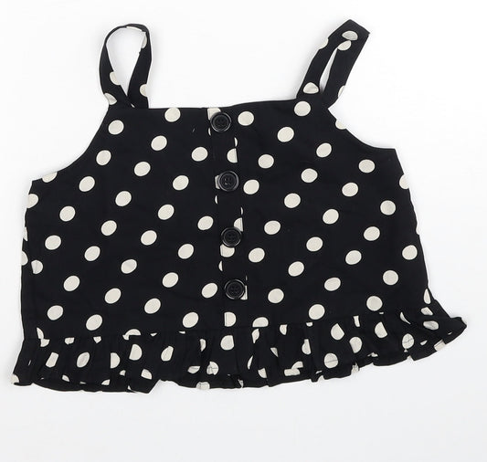 George Girls Black Polka Dot Viscose Basic Blouse Size 9-10 Years Sweetheart Pullover