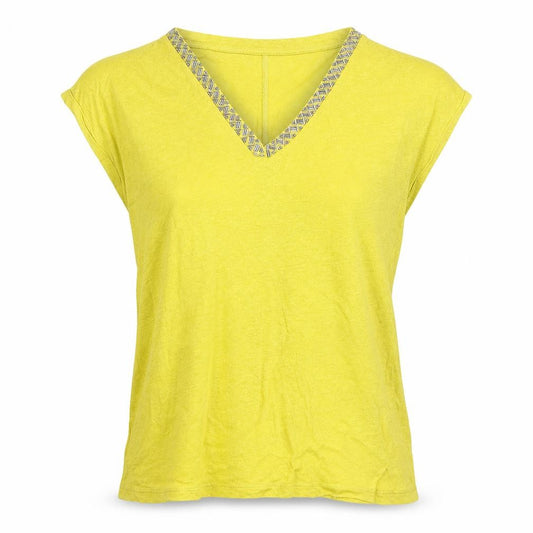 Monsoon Womens Yellow Viscose Basic T-Shirt Size S V-Neck