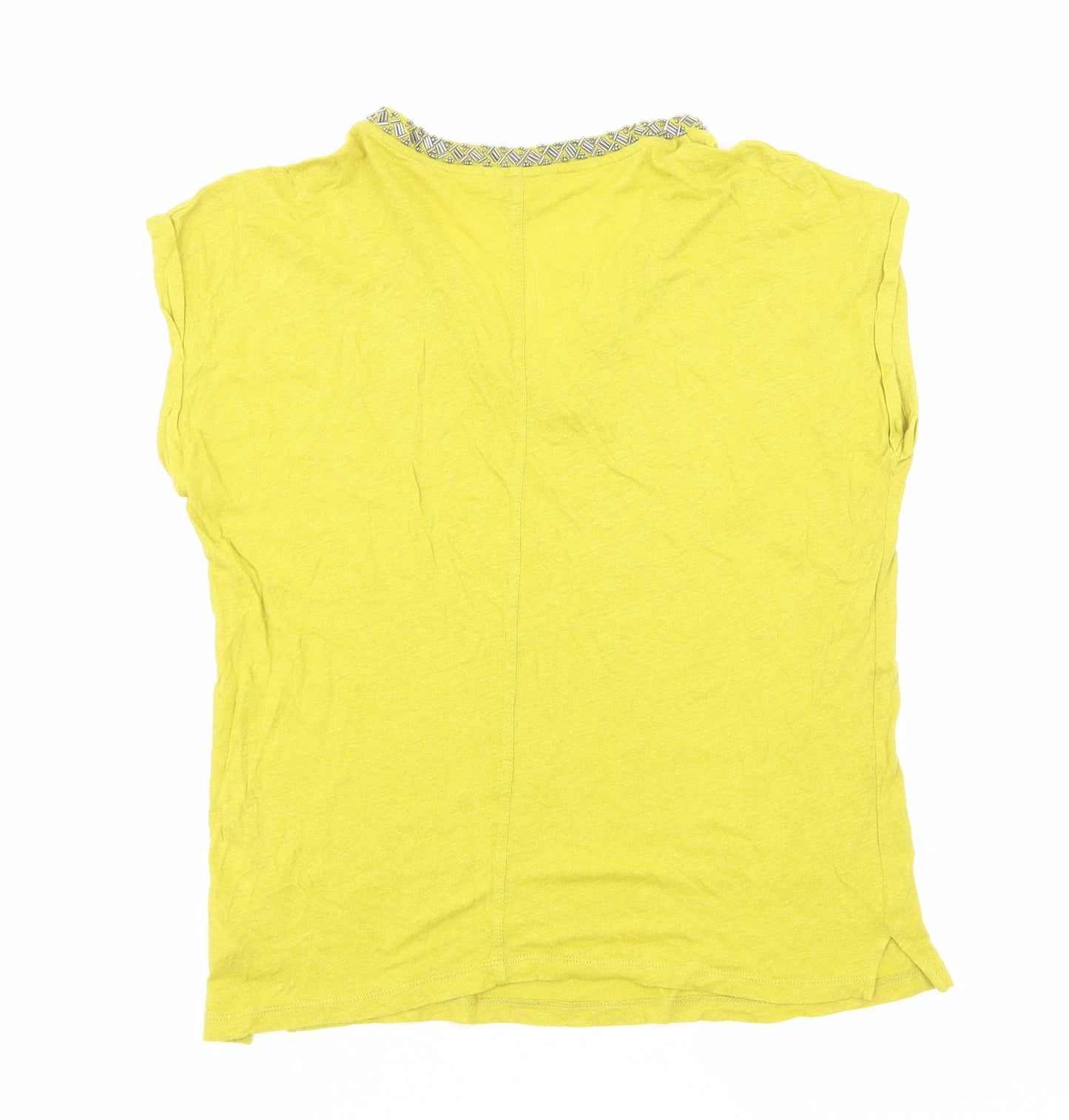 Monsoon Womens Yellow Viscose Basic T-Shirt Size S V-Neck
