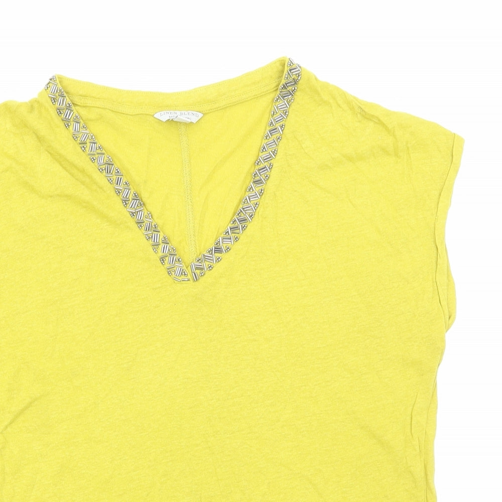 Monsoon Womens Yellow Viscose Basic T-Shirt Size S V-Neck