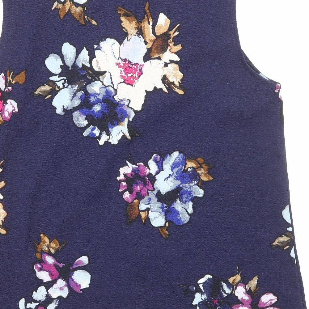 VERO MODA Womens Blue Floral Viscose Basic Tank Size L V-Neck