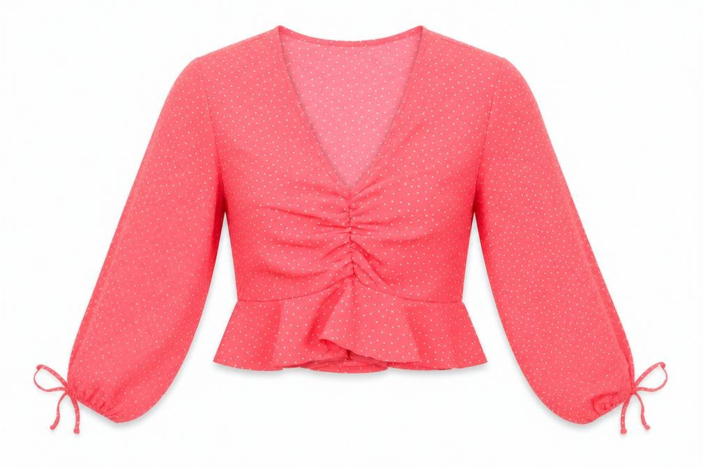 Primark Womens Red Polka Dot Polyester Cropped Blouse Size 4 V-Neck
