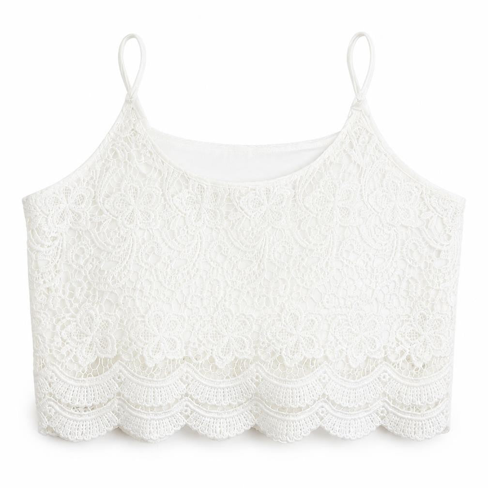 Select Womens White Geometric Viscose Cropped Tank Size 12 Round Neck