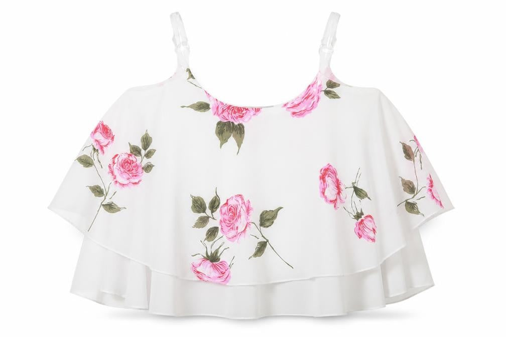 CMD Womens White Floral Polyester Basic Tank Size M Round Neck
