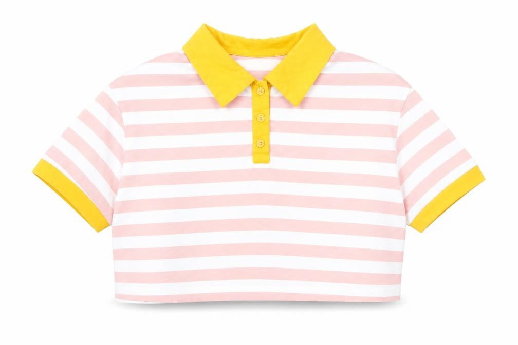 SheIn Womens Pink Striped Polyester Cropped Polo Size S Collared