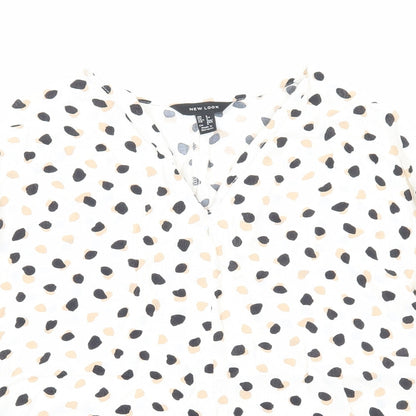 New Look Womens Beige Geometric Polyester Basic Blouse Size 6 V-Neck - Knot Front