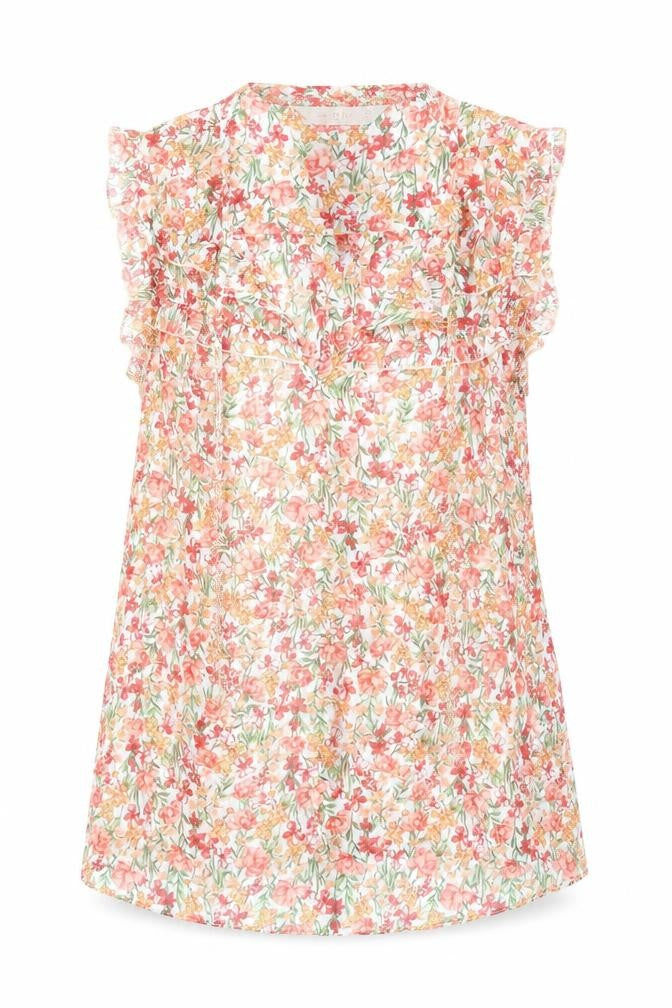 F&F Womens Orange Floral Polyester Basic Blouse Size 6 V-Neck