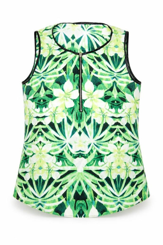 Preworn Womens Green Floral Polyester Basic Blouse Size M Round Neck