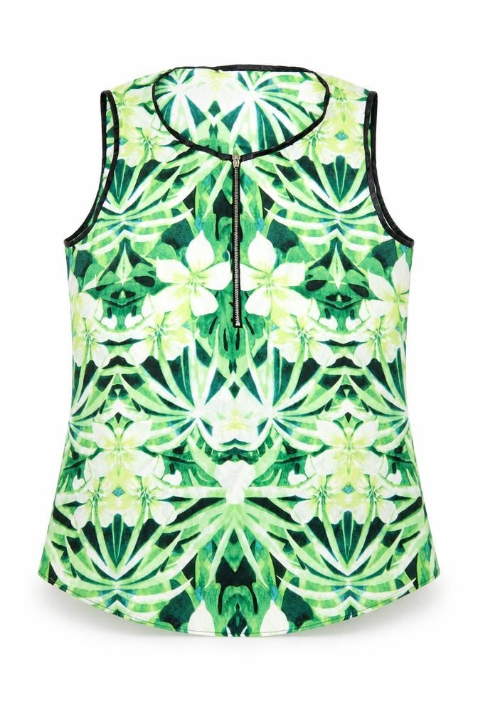 Preworn Womens Green Floral Polyester Basic Blouse Size M Round Neck