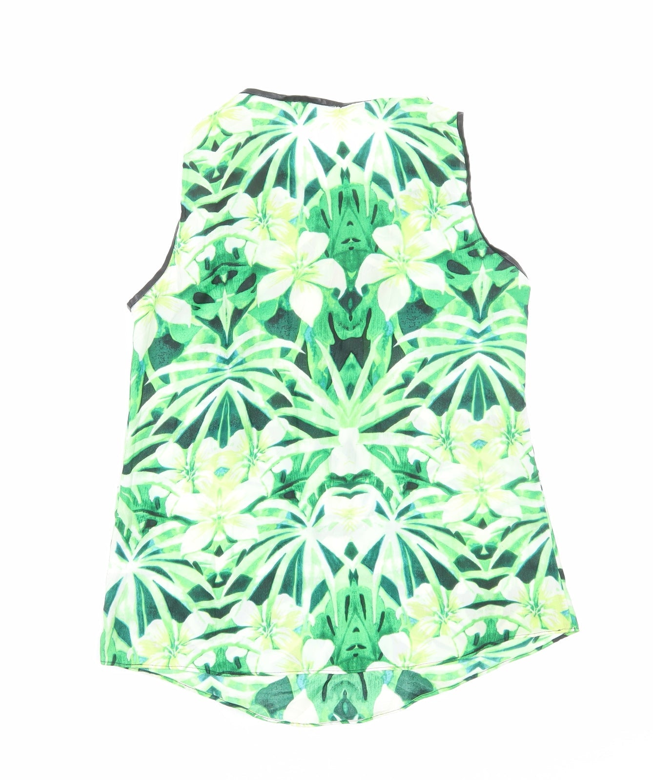Preworn Womens Green Floral Polyester Basic Blouse Size M Round Neck