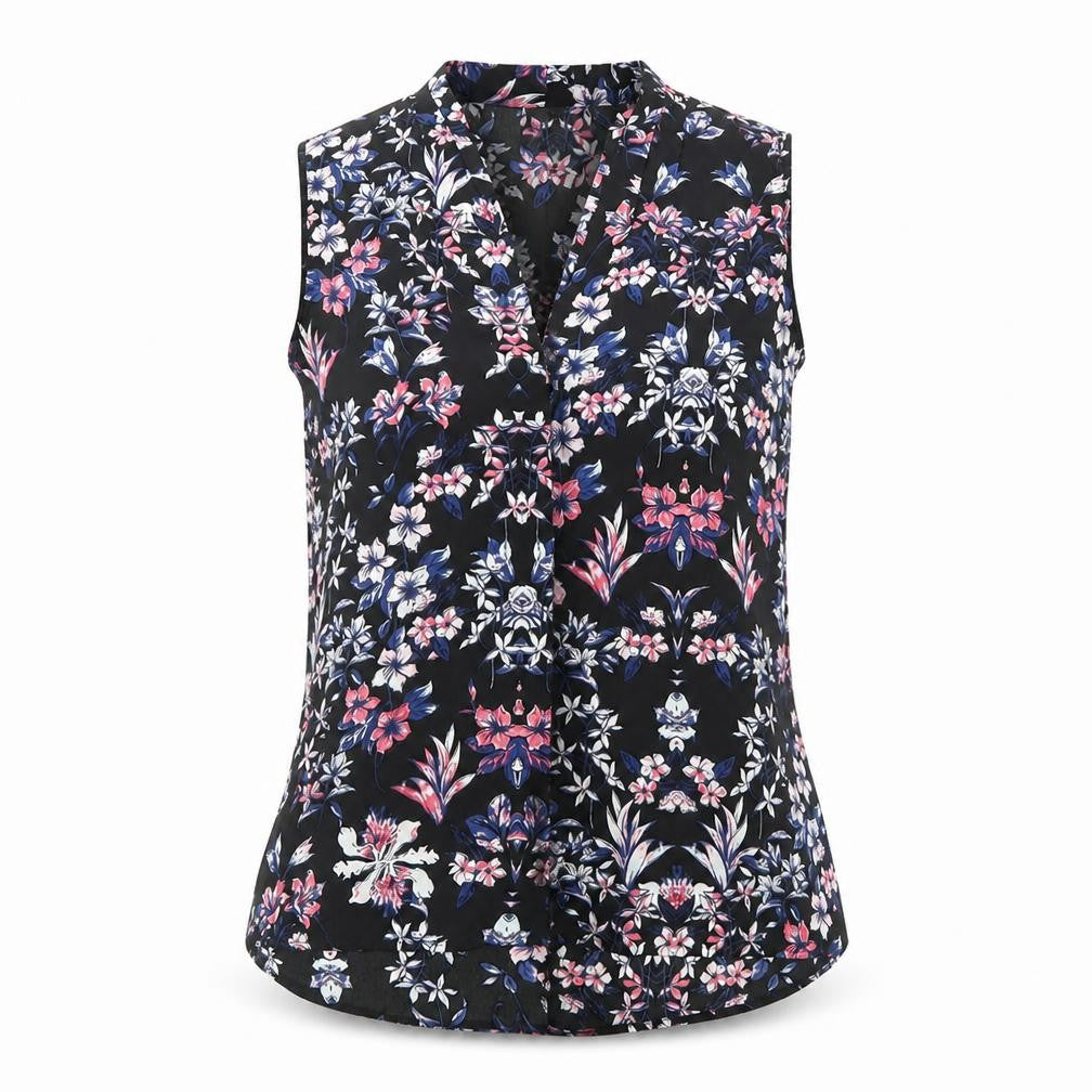 Kushi Womens Black Floral Polyester Basic Blouse Size 10 V-Neck