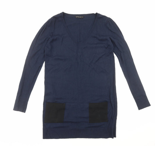 Dororthy Perkins Womens Blue Acrylic Jumper Dress Size 14 V-Neck Pullover