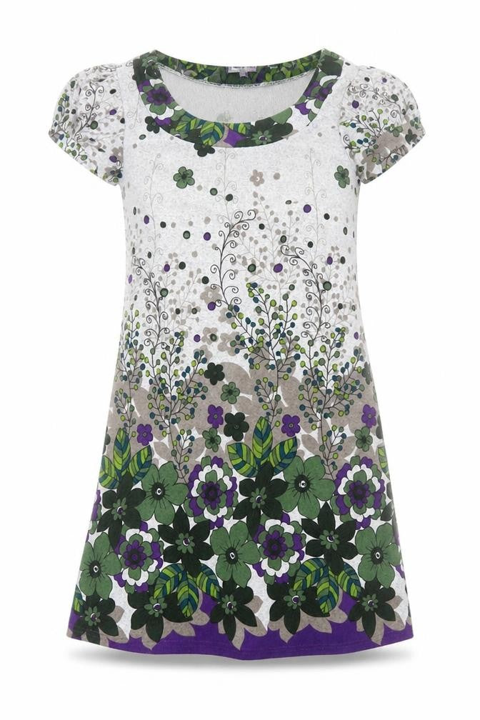 Purple Womens Grey Floral Polyester Trapeze & Swing Size S Round Neck Pullover