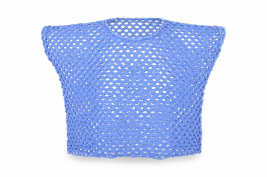 Preworn Womens Blue Viscose Cropped T-Shirt Size M Round Neck