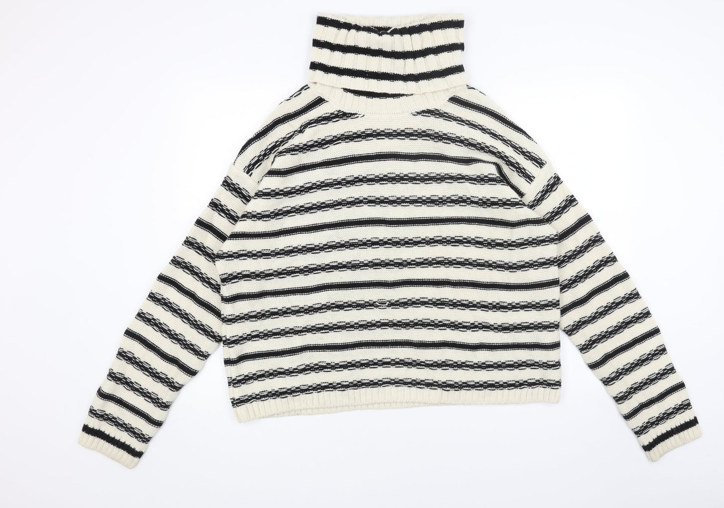 H&M Womens White Roll Neck Striped Acrylic Pullover Jumper Size S