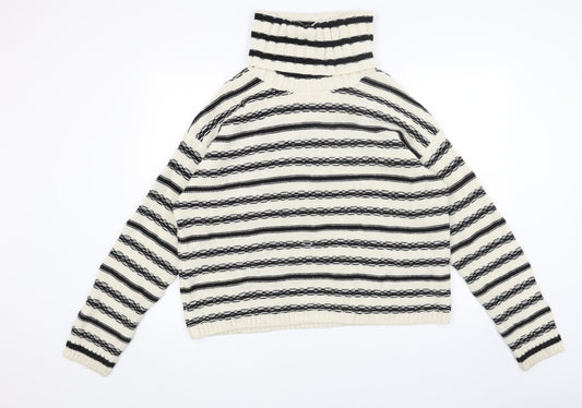 H&M Womens White Roll Neck Striped Acrylic Pullover Jumper Size S