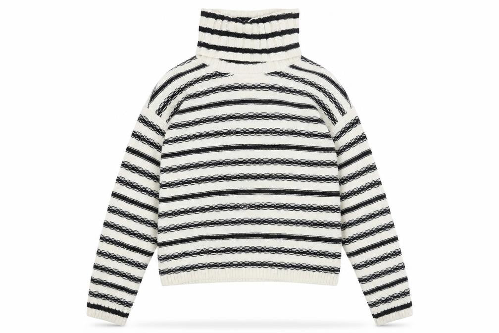 H&M Womens White Roll Neck Striped Acrylic Pullover Jumper Size S
