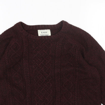 Easy Mens Red Round Neck Acrylic Pullover Jumper Size S Long Sleeve