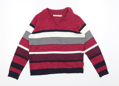 EWM Womens Pink Collared Striped Acrylic Pullover Jumper Size S