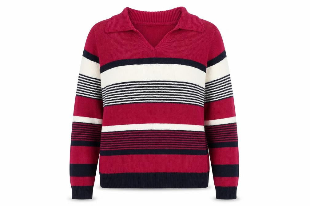 EWM Womens Pink Collared Striped Acrylic Pullover Jumper Size S