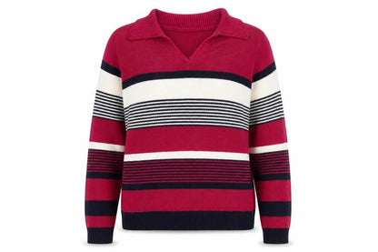 EWM Womens Pink Collared Striped Acrylic Pullover Jumper Size S