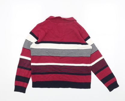 EWM Womens Pink Collared Striped Acrylic Pullover Jumper Size S