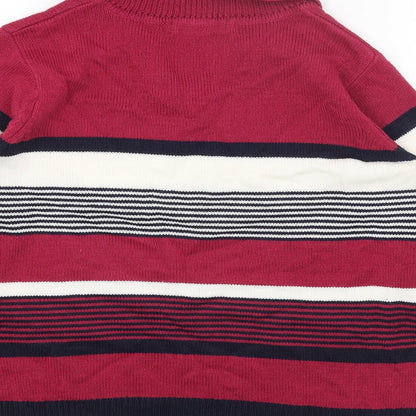 EWM Womens Pink Collared Striped Acrylic Pullover Jumper Size S