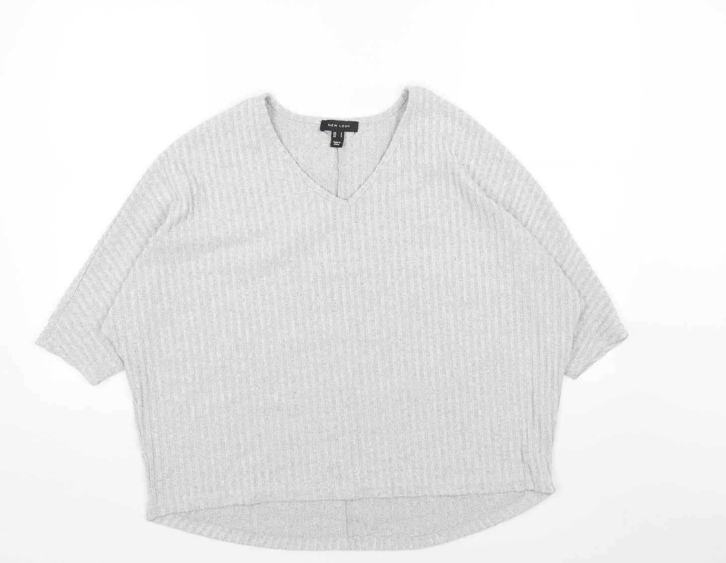 New Look Womens Grey V-Neck Polyester Pullover Jumper Size S