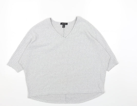 New Look Womens Grey V-Neck Polyester Pullover Jumper Size S