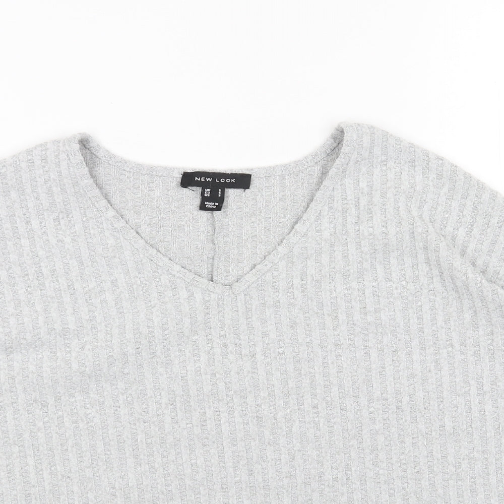 New Look Womens Grey V-Neck Polyester Pullover Jumper Size S