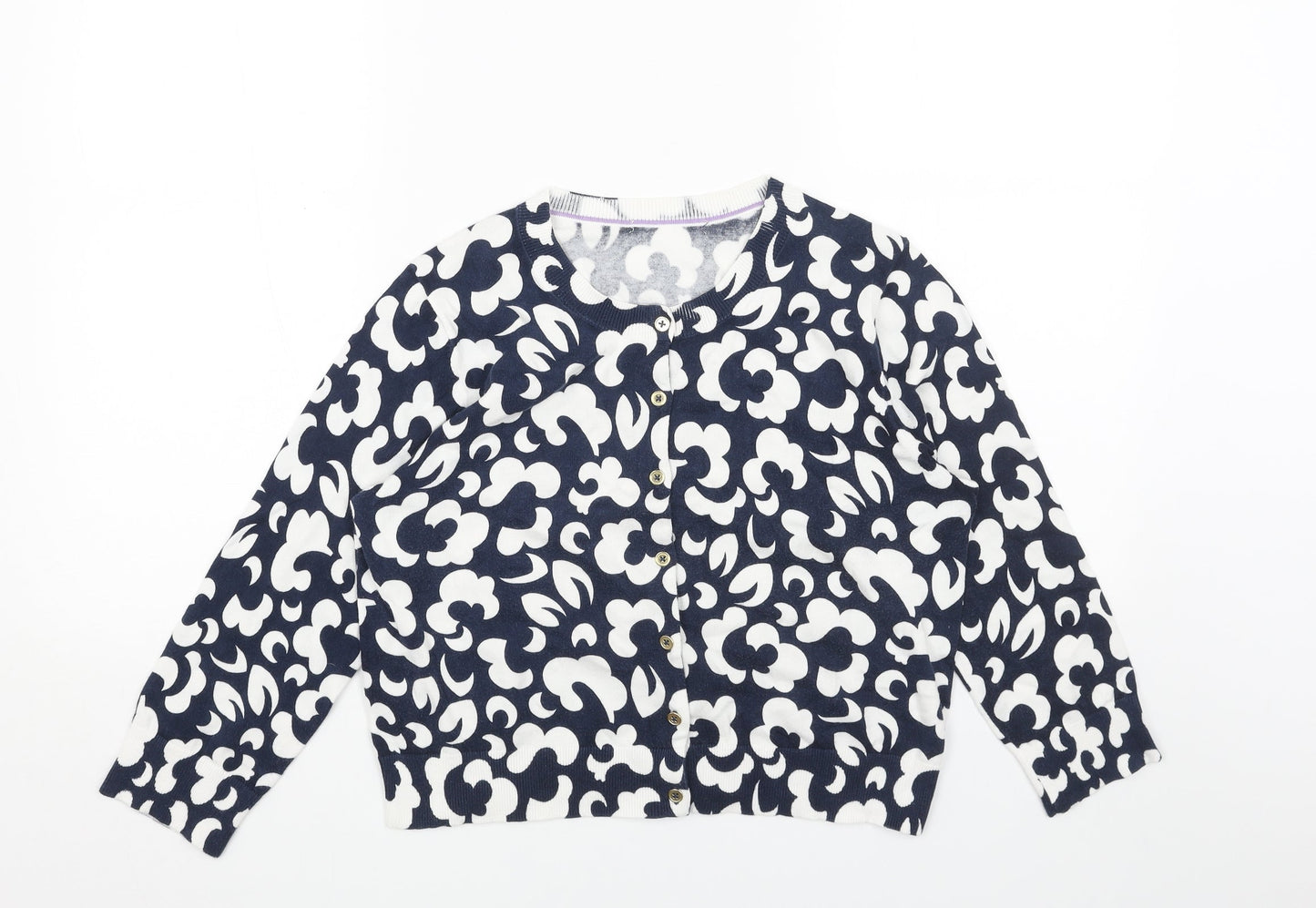 Preworn Womens Blue Scoop Neck Floral Viscose Cardigan Jumper Size S