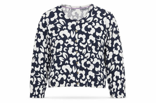 Preworn Womens Blue Scoop Neck Floral Viscose Cardigan Jumper Size S