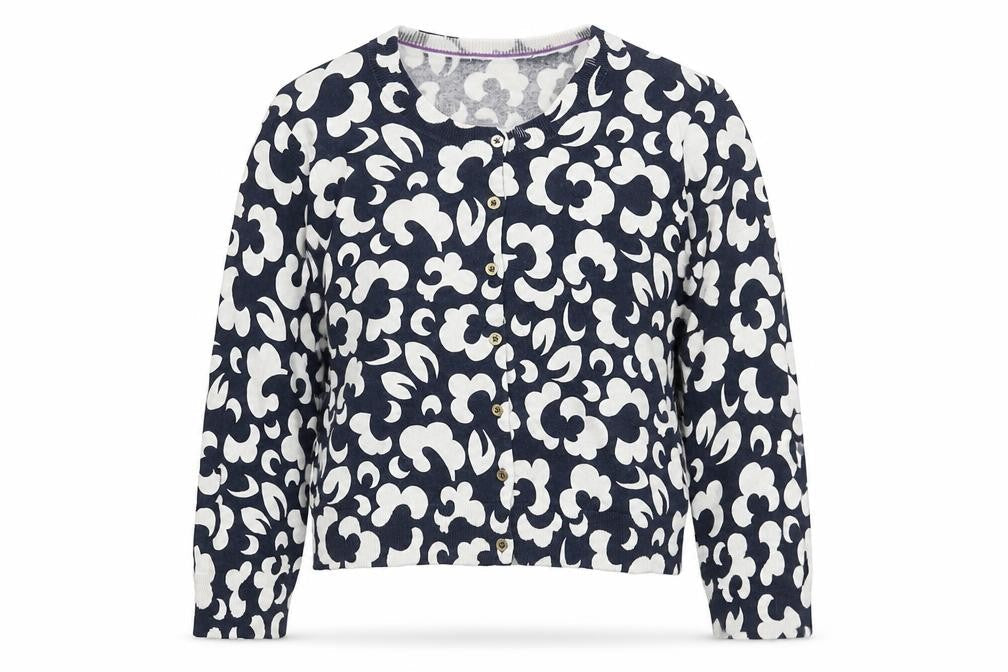 Preworn Womens Blue Scoop Neck Floral Viscose Cardigan Jumper Size S