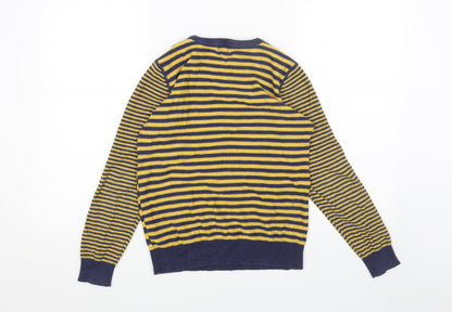 Next Girls Yellow Round Neck Striped Cotton Pullover Jumper Size 10 Years Pullover