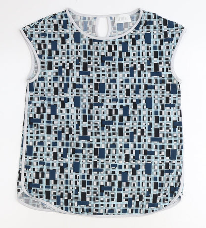 Savida Womens Blue Geometric Polyester Basic T-Shirt Size 10 Round Neck