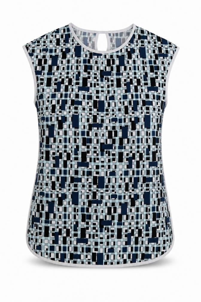 Savida Womens Blue Geometric Polyester Basic T-Shirt Size 10 Round Neck