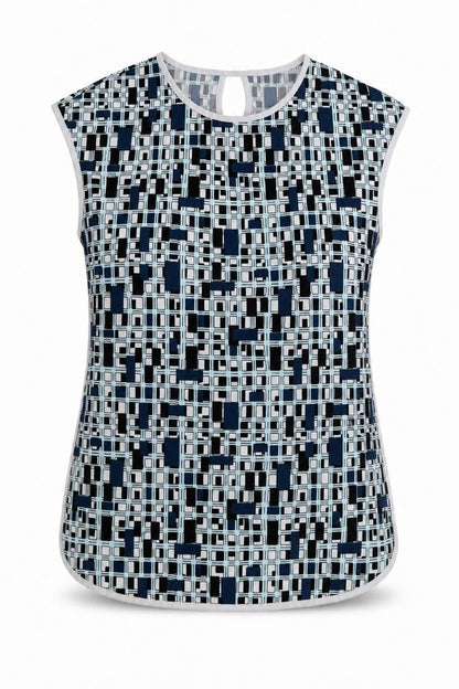 Savida Womens Blue Geometric Polyester Basic T-Shirt Size 10 Round Neck