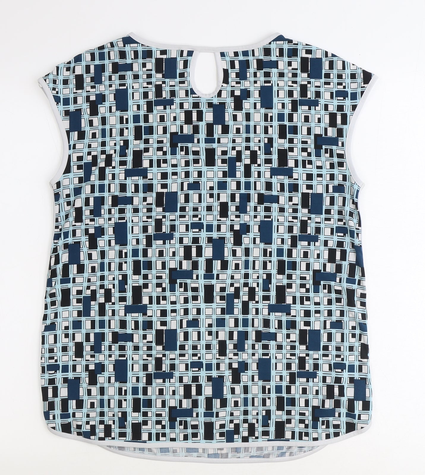 Savida Womens Blue Geometric Polyester Basic T-Shirt Size 10 Round Neck