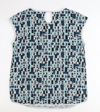 Savida Womens Blue Geometric Polyester Basic T-Shirt Size 10 Round Neck
