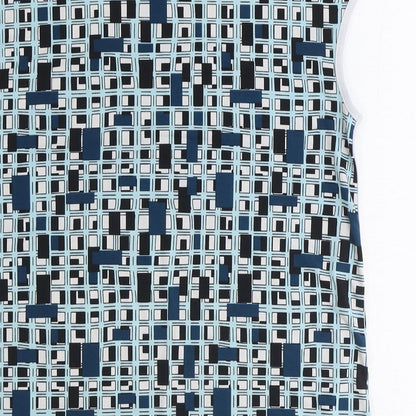 Savida Womens Blue Geometric Polyester Basic T-Shirt Size 10 Round Neck