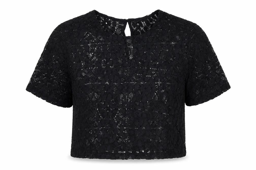 FOREVER 21 Womens Black Geometric Polyester Basic T-Shirt Size M Round Neck