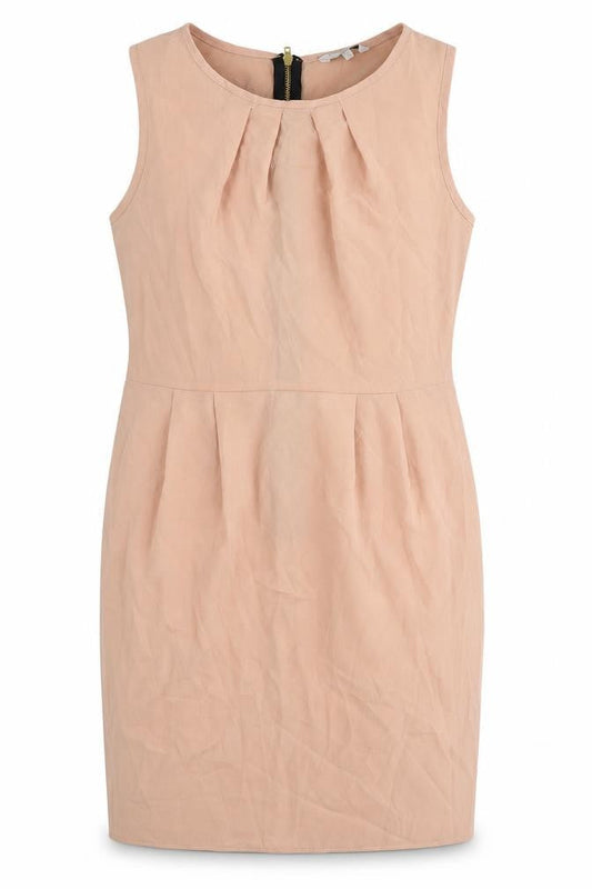 New Look Womens Pink Herringbone Polyester Pencil Dress Size 12 Boat Neck Zip - Pleat Detail