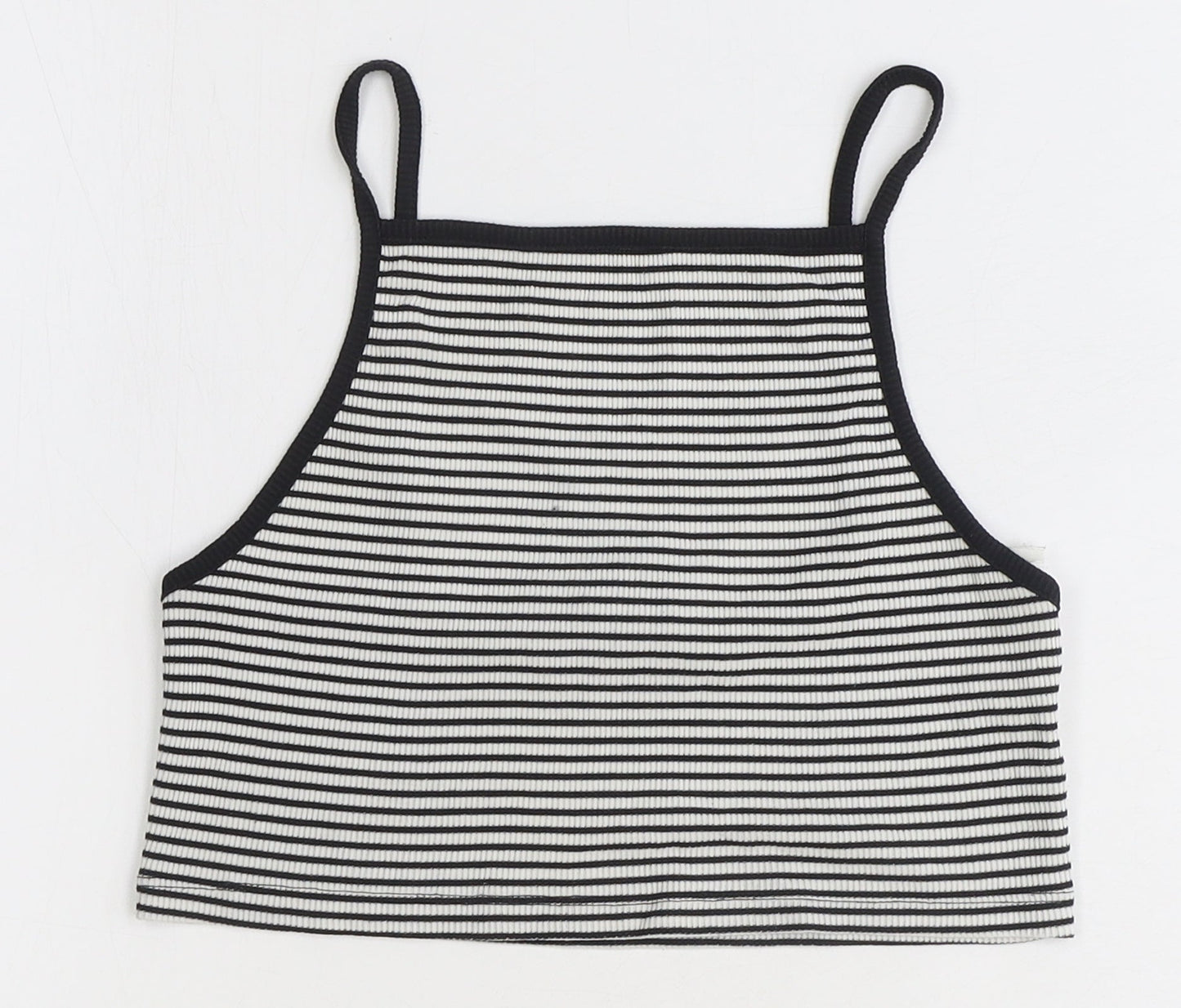 New Look Womens White Striped Polyester Basic Tank Size 12 Square Neck