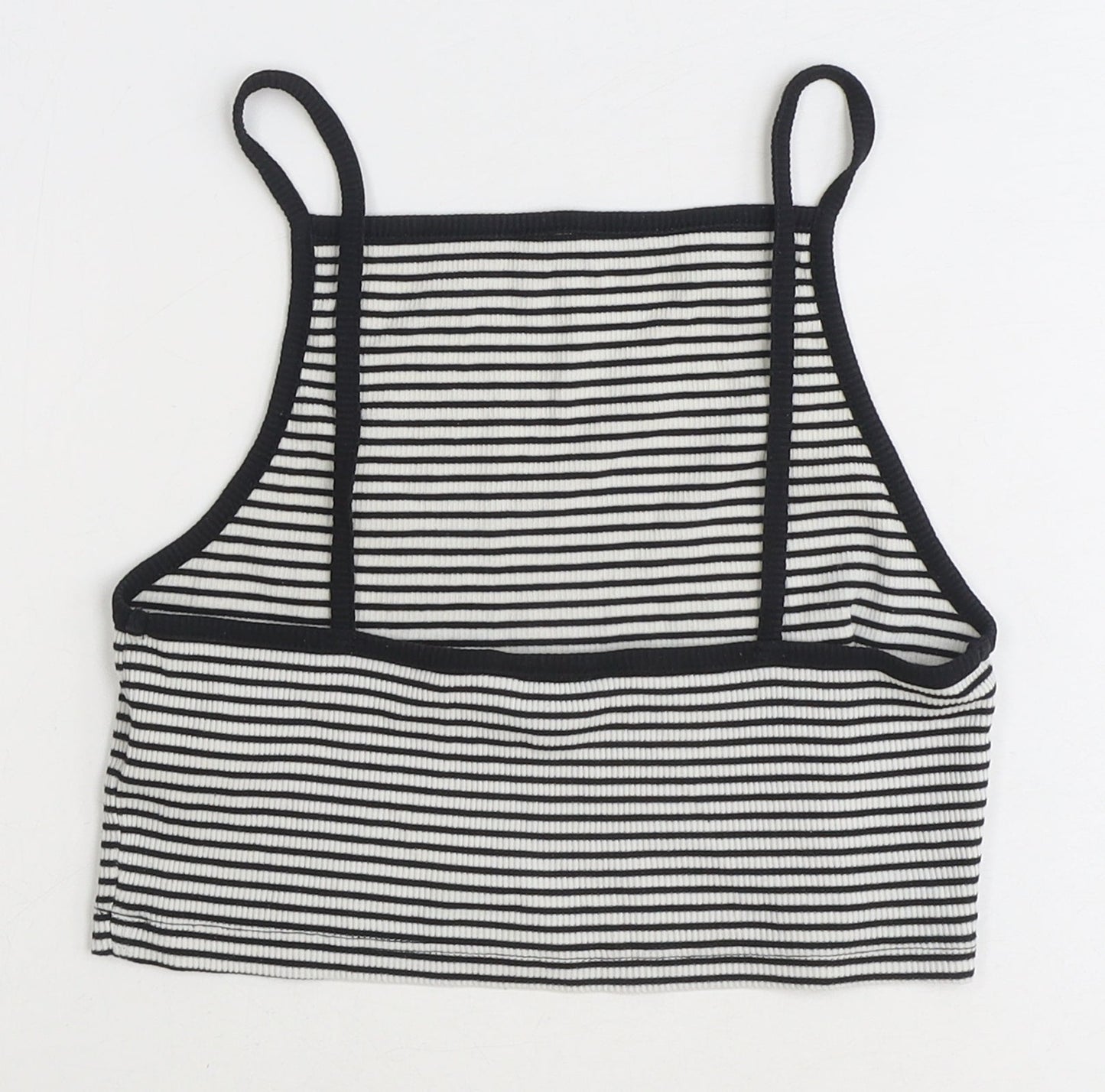 New Look Womens White Striped Polyester Basic Tank Size 12 Square Neck
