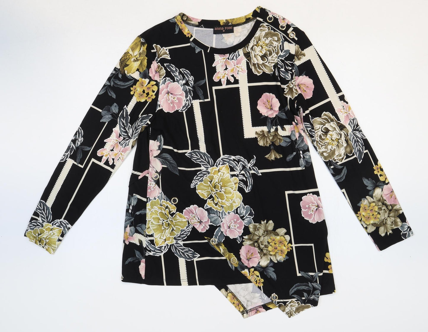 Anna Rose Womens Multicoloured Floral Polyester Basic T-Shirt Size M Round Neck