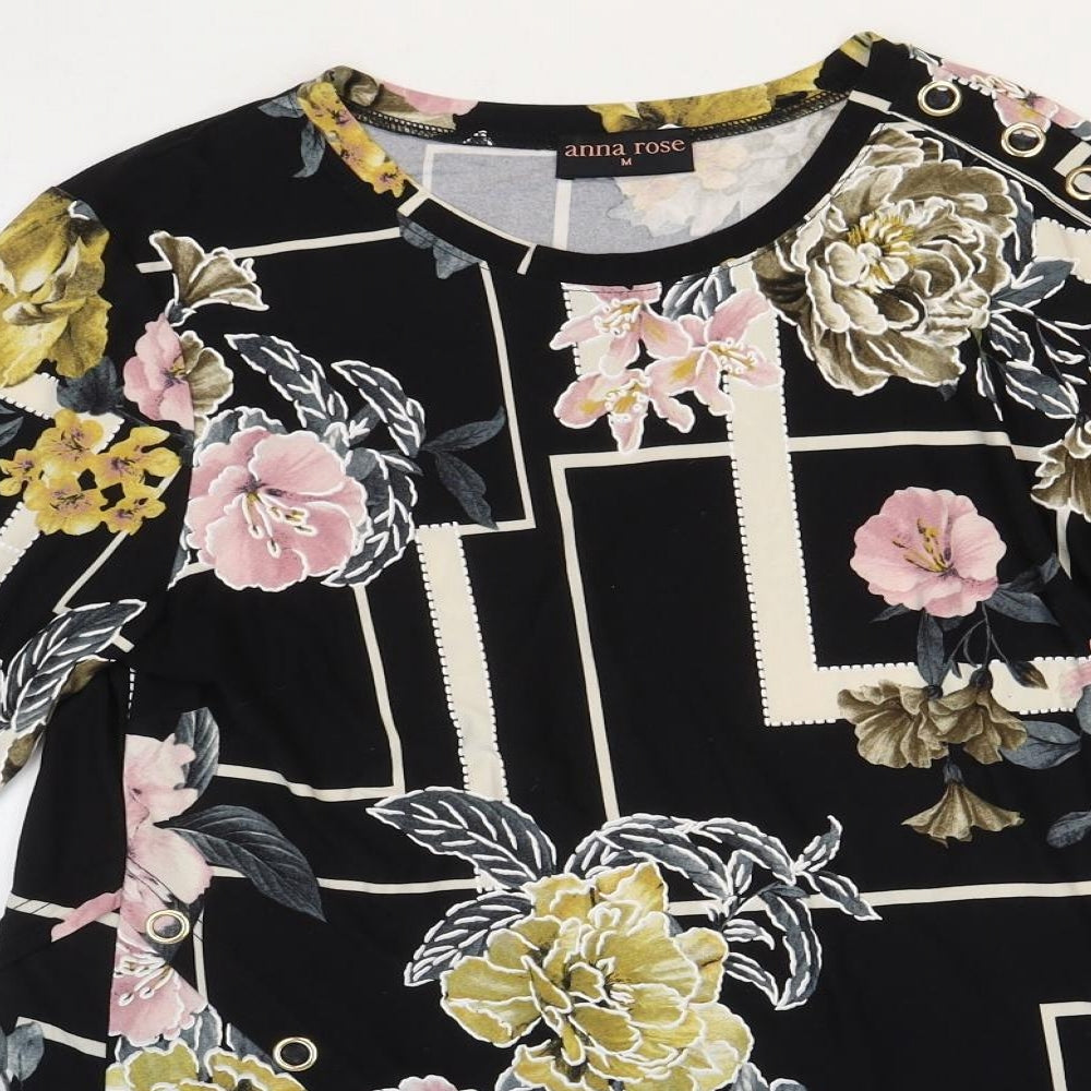 Anna Rose Womens Multicoloured Floral Polyester Basic T-Shirt Size M Round Neck